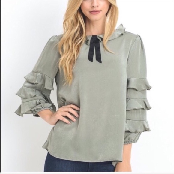 #159 (only LG) Sage Ruffled Blouse - Picture 3 of 7